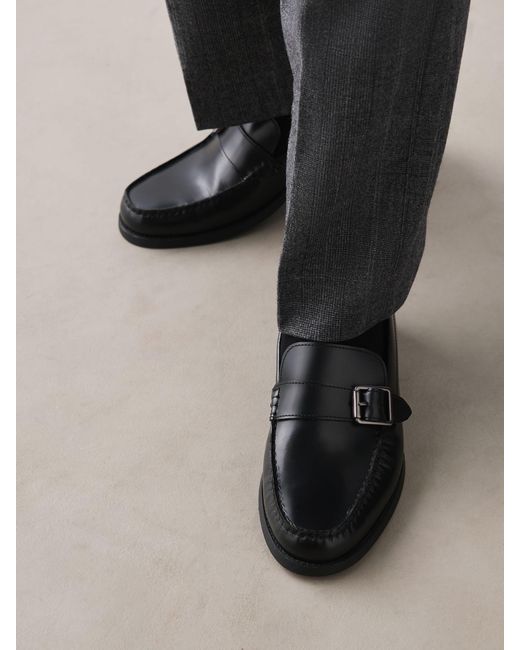 Next Black Leather Buckle Loafers for men