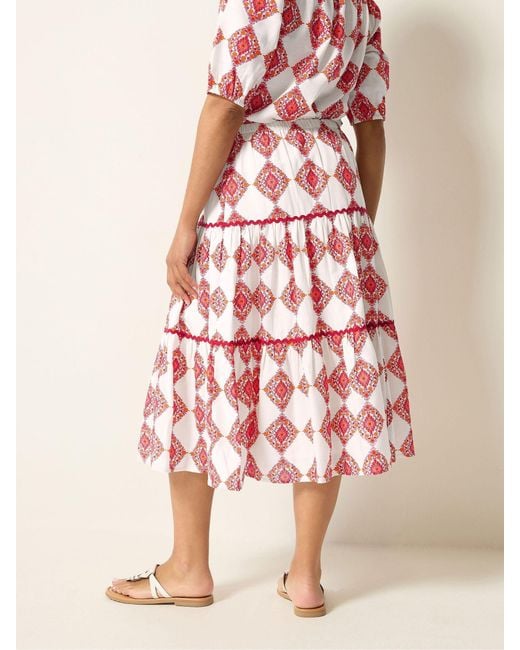 M Com Red Printed Tile Maxi Skirt