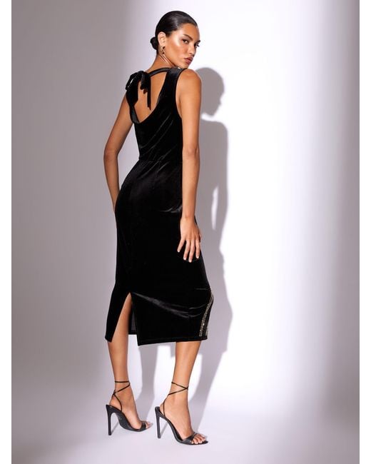 Lipsy Black Velvet Embellished Sleeveless Column Midaxi Dress