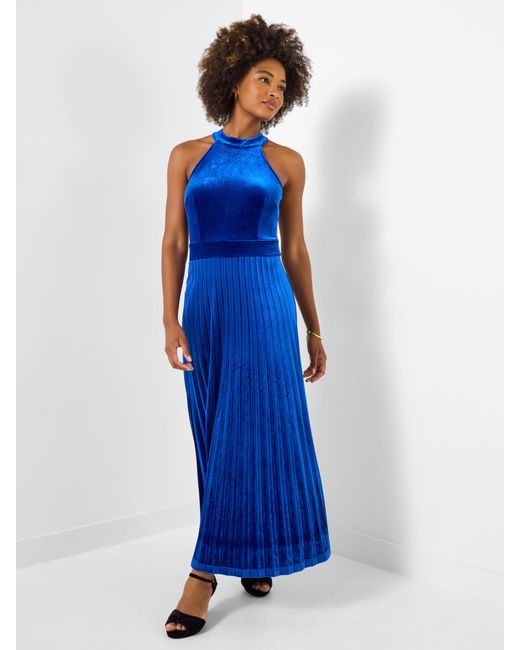 Joe Browns Blue Petite Halter Neck Velour Maxi Dress