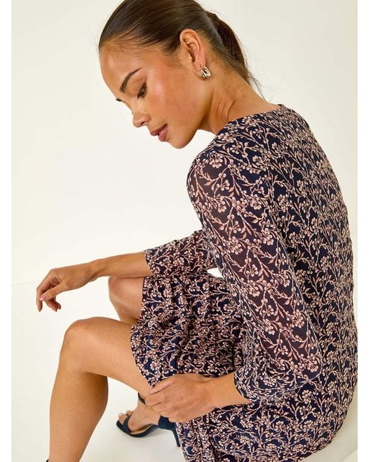 Roman Purple Petite Ditsy Floral Print Stretch Dress