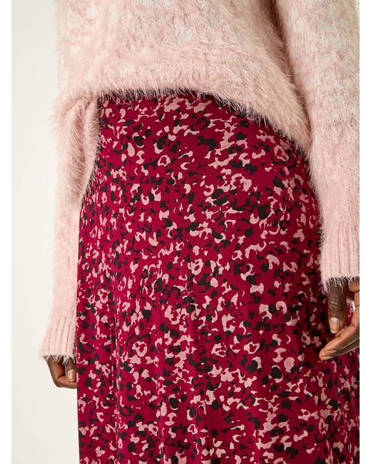 Roman Red Confetti Print Stretch Midi Skirt