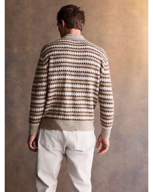 Next Natural Regular Fit Fairisle Stripe Long Sleeve Knit Polo Shirt With Wool for men
