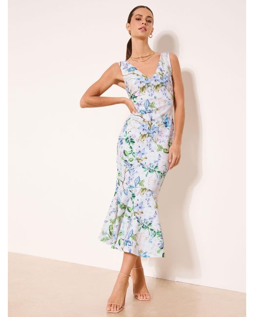 knee length dresses for ladies Fit and Flare V-Neck Midi Dress M / Navy Micro Gingham main image 1