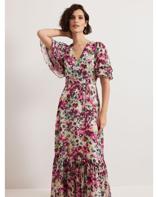Phase Eight White Floral Print Ruffle Maxi Dress
