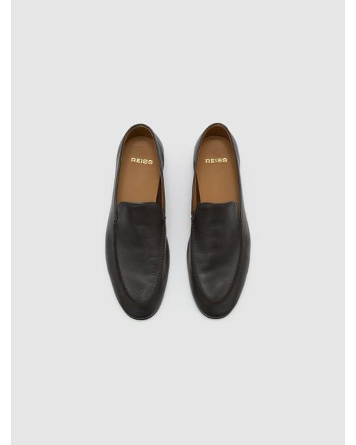 Reiss Black Leather Apron-Stitch Loafers for men