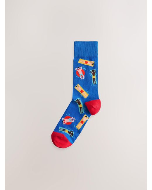 Next Blue Pattern Socks 5 Pack for men
