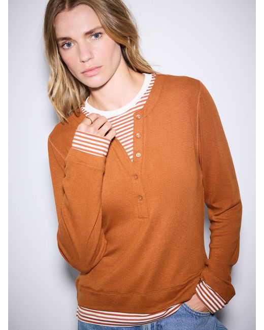 Next Brown Tan Button Down Long Sleeve Layer Henley