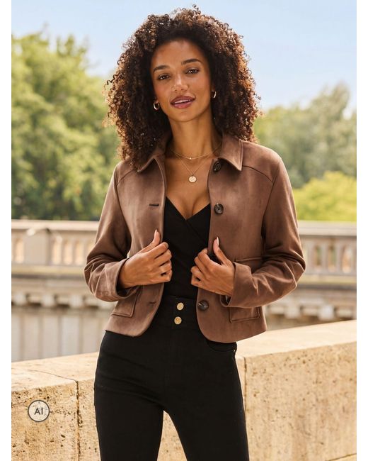Sosandar Green Faux Suede Button Front Jacket