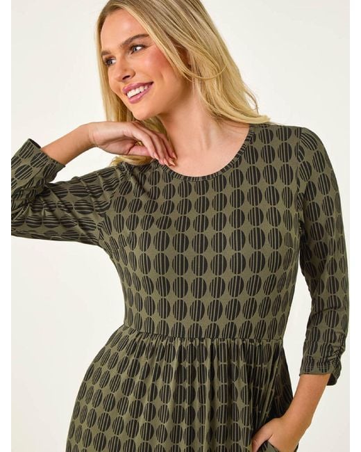Roman Green Petite Geometric Spot Midi Dress