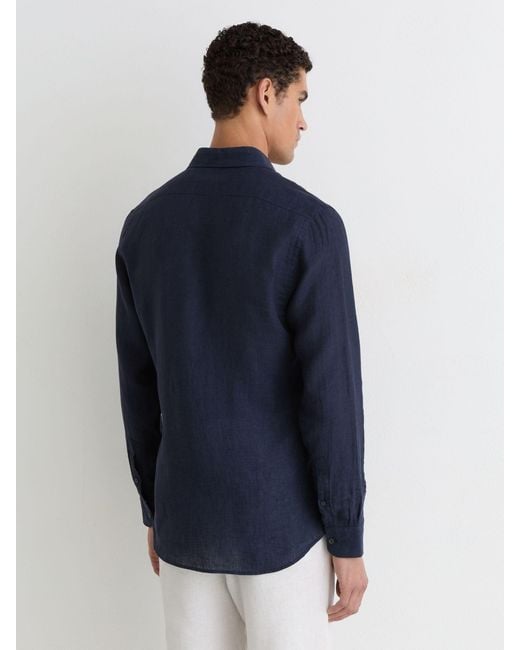 Reiss Blue Ruban - Navy Linen Button-through Shirt, 3xl for men