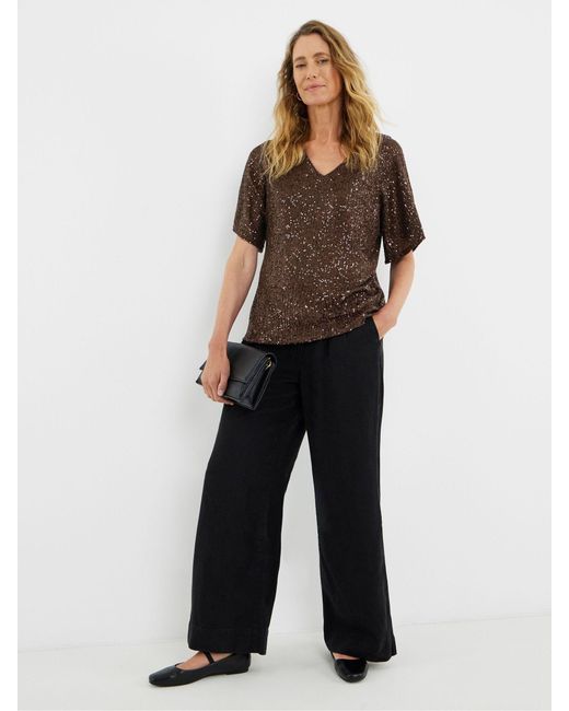 JD Williams Brown Sequin V-Neck Angel Sleeve Top