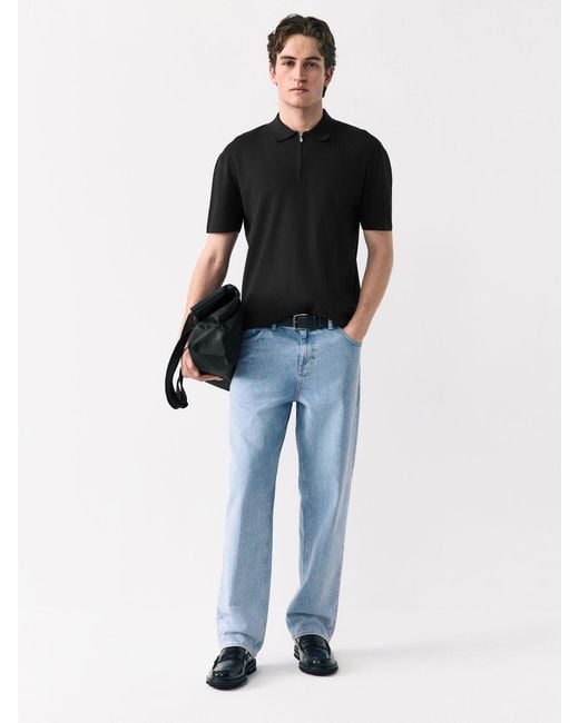 Next N. Premium Relaxed Fit Kurzarm-Strickpolohemd in Black für Herren