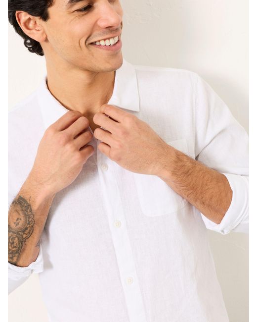 FatFace White Fatface Long Sleeve Linen Cotton Bugle Shirt for men