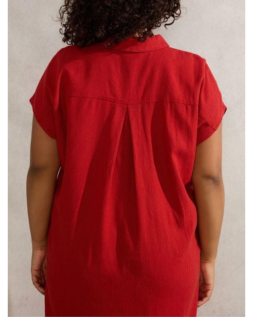 Live Unlimited Red Linen Blend Chuck On Shirt Dress