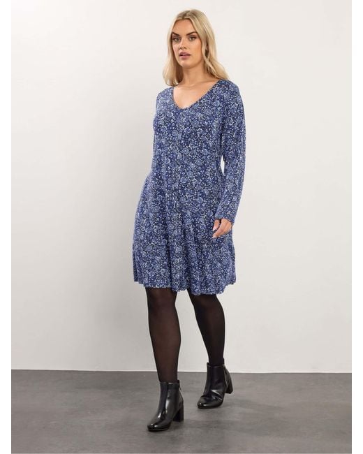 Yours Curve Blue Pleated Front Dress