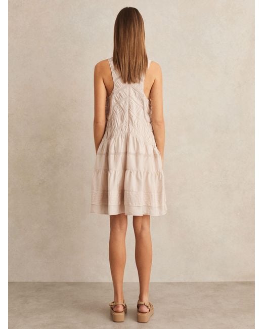 Reiss Natural Shirred Ruffle Hem Mini Dress