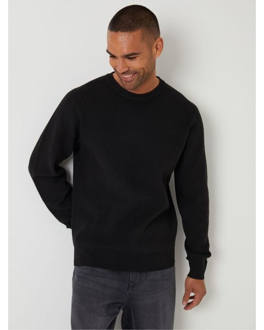 Threadbare Black Rib Knit Crew Neck Jumper for men