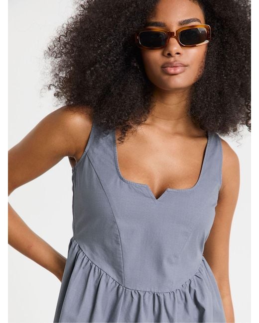 Simply Be Blue 100% Cotton Cargo Notch Neck Apron Midi Dress