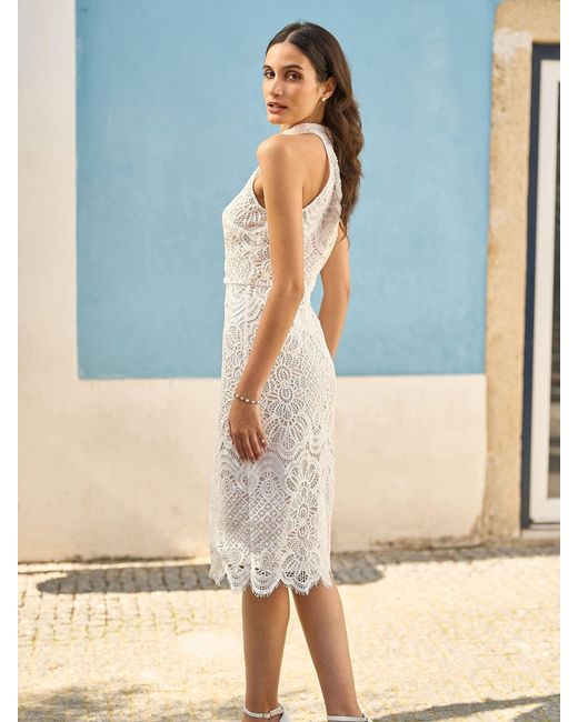 Yumi' White Lace Halter Neck Dress