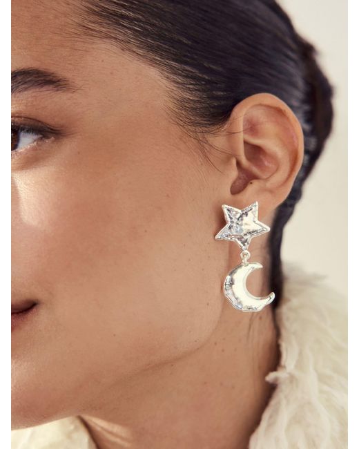 Next Brown Hammered Detail Star Drop Earrings