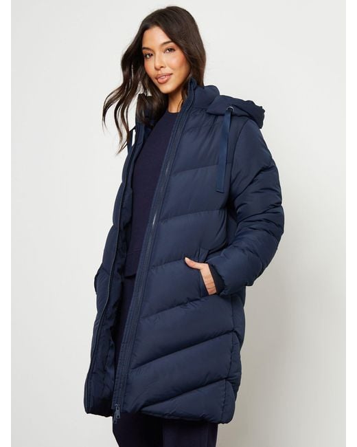 Threadbare Blue Hooded Padded Mid Length Jacket