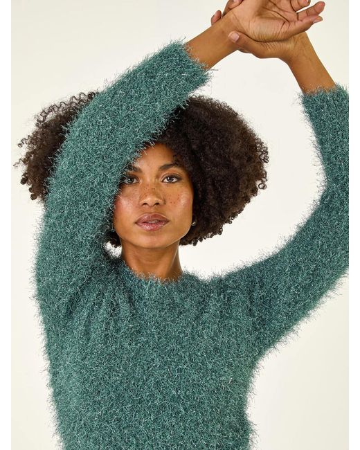 Roman Green Metallic Fluffy Knit Jumper