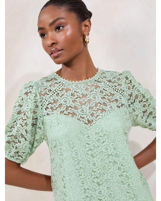 Lipsy Green Lace Short Sleeve Mini Shift Dress