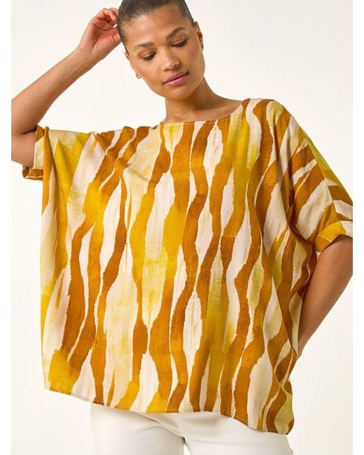 Roman Orange Abstract Buttoned Top