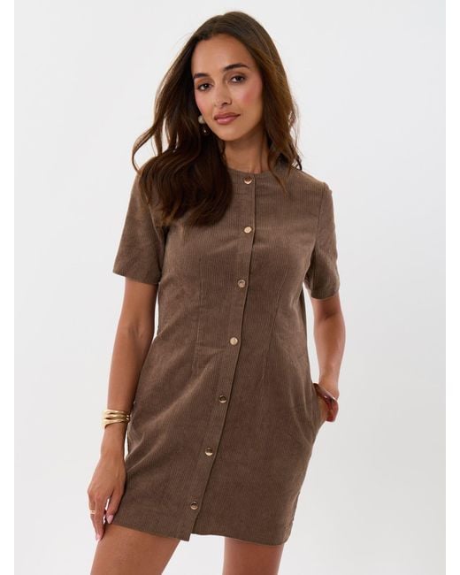 Threadbare Brown Corduroy Button Down Mini Dress