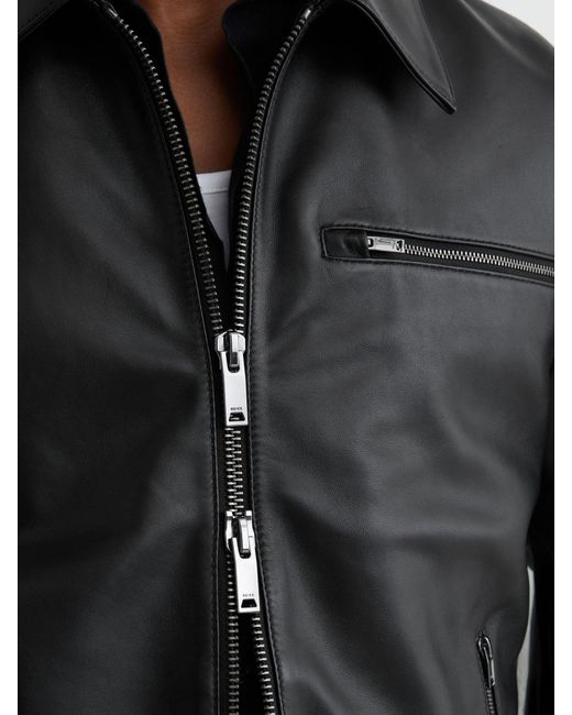 Reiss Black Strader Leather Zip-Through Jacket for men
