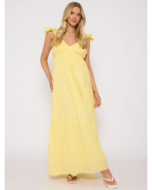 South Beach Metallic 100% Cotton Frill Sleeve Tiered Maxi Dress