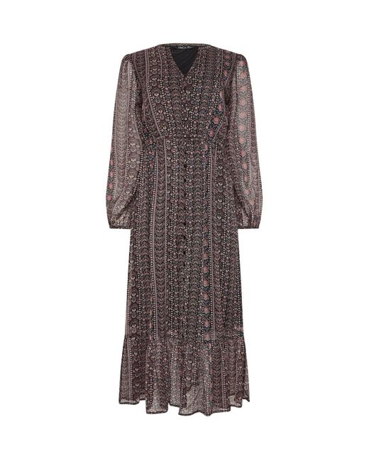 M Com Women's Brown Chiffon Long Sleeve Button Down Dress