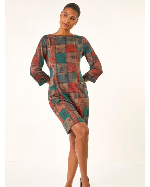 Roman Red Patchwork Print Shift Pocket Dress