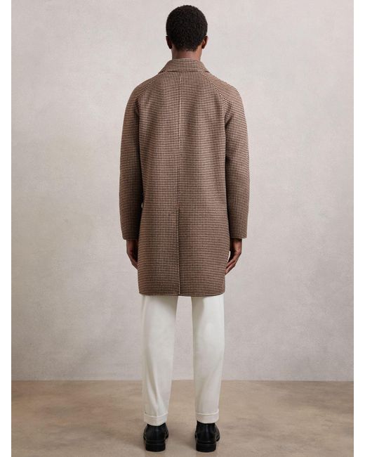 Reiss Brown Wool-Blend Dogtooth-Check Overcoat for men