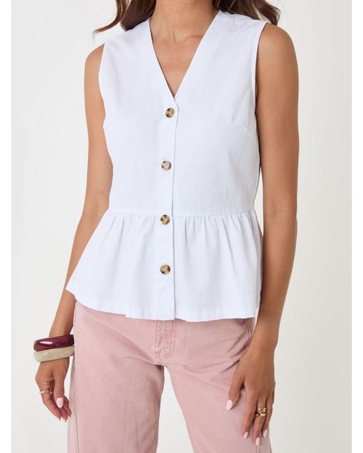 Threadbare White Denim Button Up Peplum Top