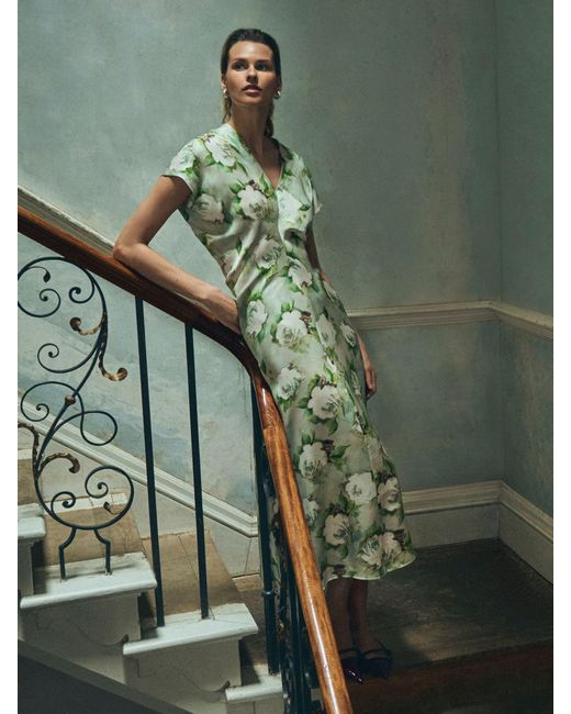 green jigsaw dress Sketch Rose Satin Midi in Midi dress