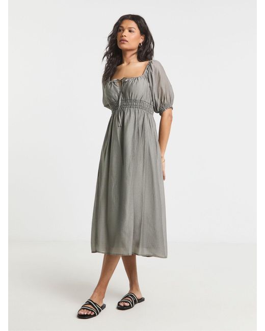 Simply Be Women's Green Shirred Milkmaid Midi Dress Simply Be Women's Green Shirred Milkmaid Midi Dress
