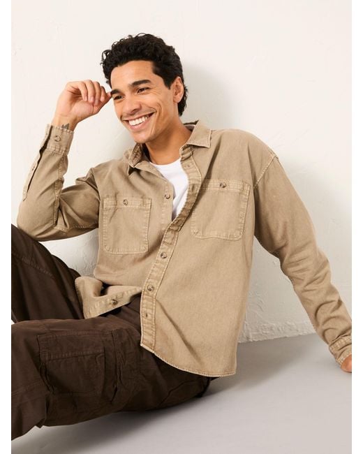 FatFace Natural Fatface Long Sleeve Relaxed Fit Garment Dye Utility Shirt for men