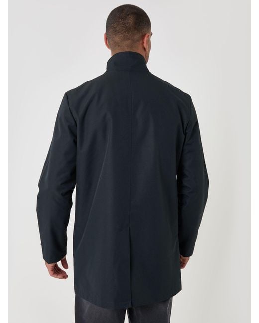 Threadbare Blue Showerproof Funnel Neck Longline Mac Jacket for men