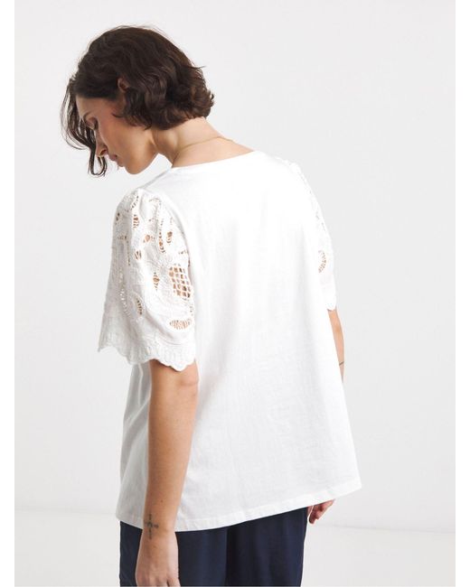 JD Williams White Square Neck Lace Sleeve 100% Cotton Top