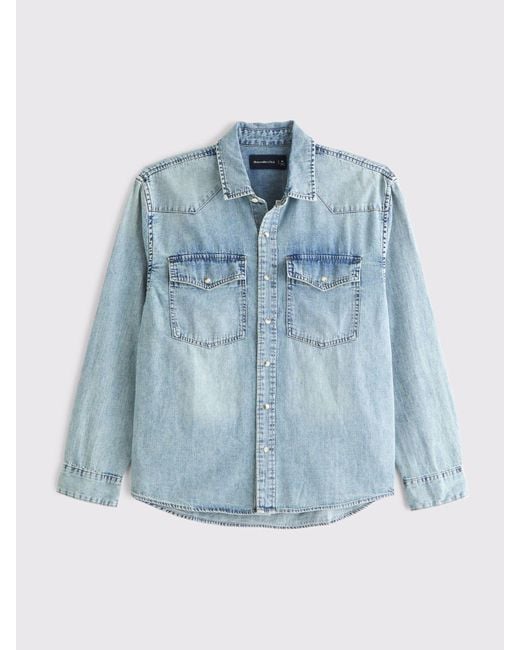 Abercrombie & Fitch Blue Denim Button-Up Shirt for men