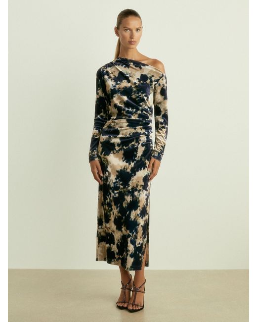 Reiss Natural Velvet Abstract Print Off The Shoulder Dress