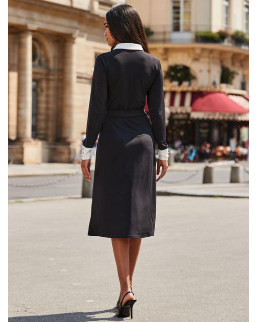 Sosandar Black Contrast Trim Belted Dress