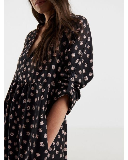 JD Williams Multicolor Collarless Placket 3/4 Sleeve Smock Dress