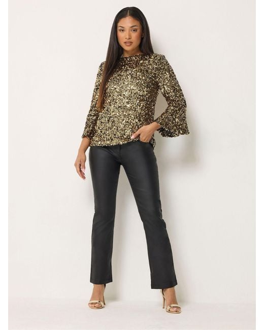 M Com Metallic Petite Sequin Flute Top