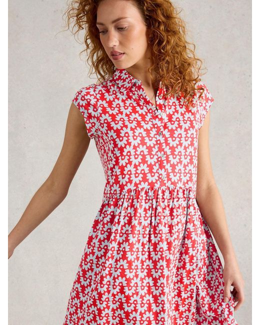 White Stuff Red Everly Jersey Shirt Dress