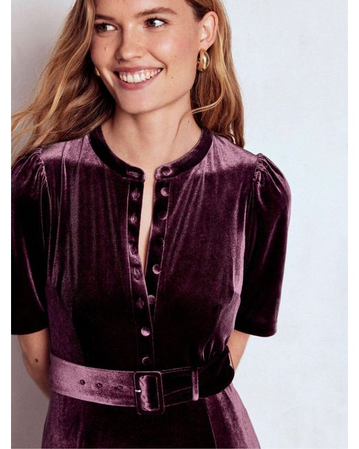 Boden Purple Kate Velvet Shirt Dress