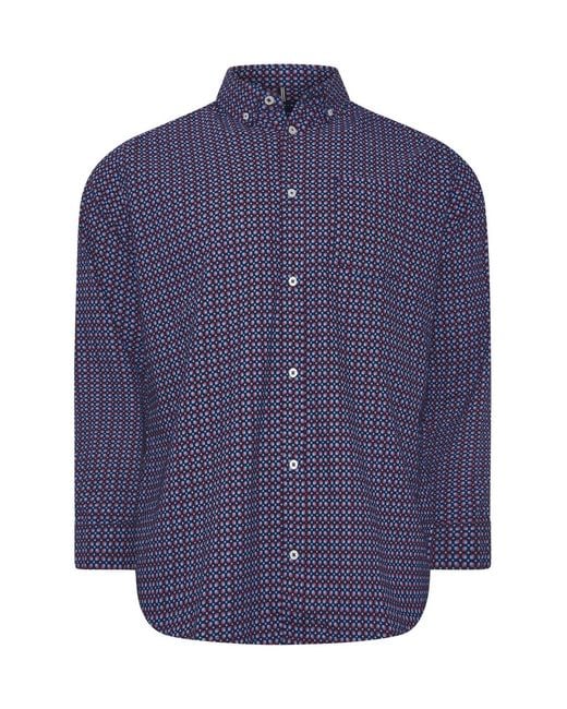 BadRhino Big & Tall Blue Geometric Print Party 100% Cotton Shirt for men