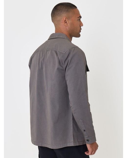 Threadbare Gray Cotton Patch Pocket Shacket for men